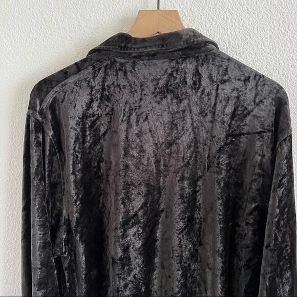 Vintage DKNY Black Crushed Velvet Velour Long Sleeve Popover Shirt Y2K 90s Large - Picture 6 of 9